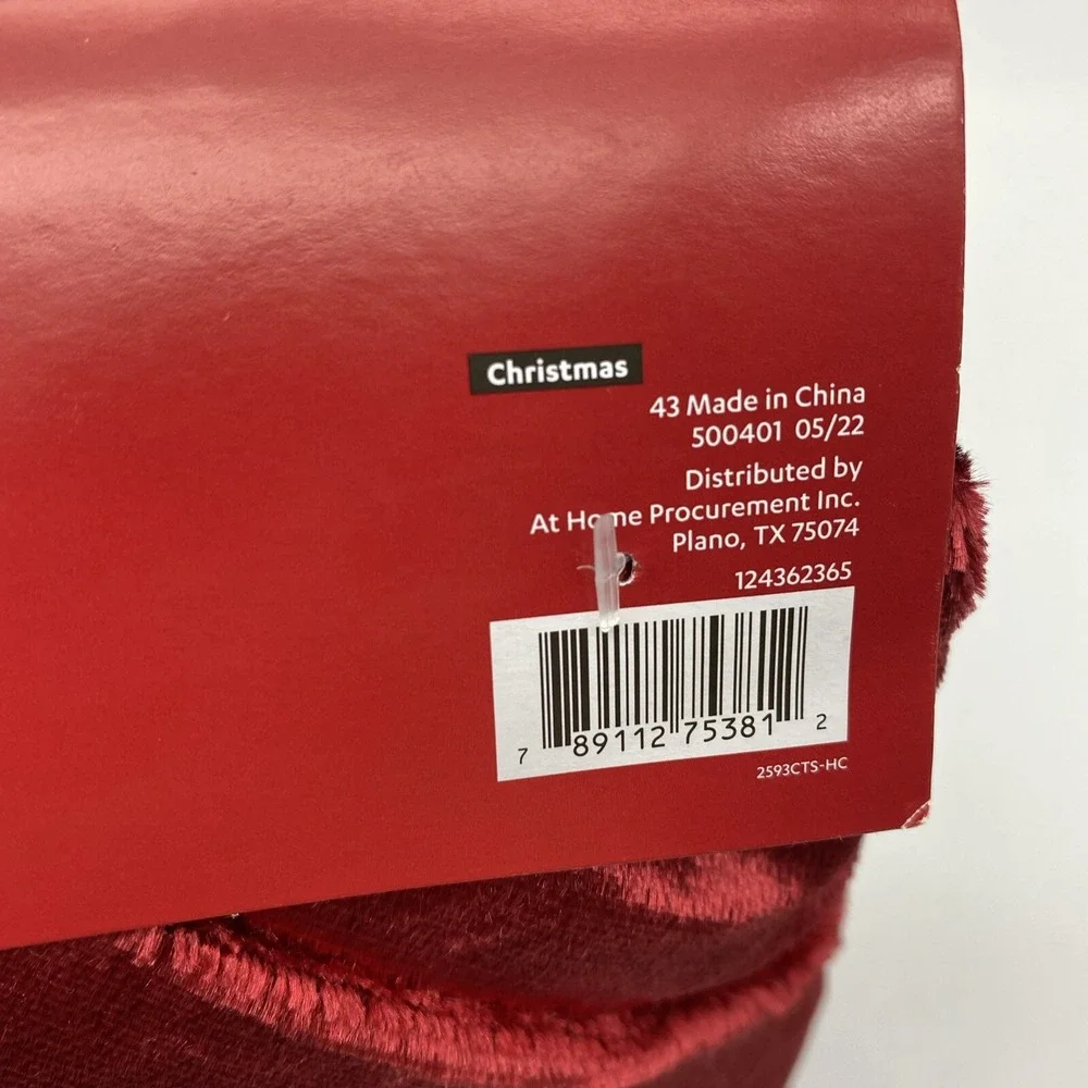 At Home Christmas Tree Skirt 48 inch Red Plush Green Gold Trim Scalloped Classic